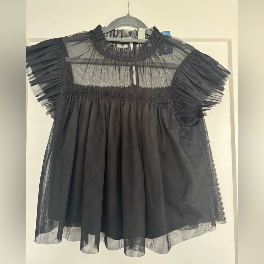 Joie Black Ruffled Sheer Cap Sleeve Blouse